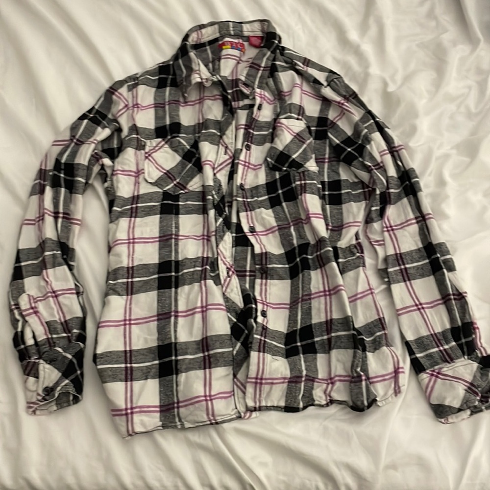 Magenta, black and white plaid flannel